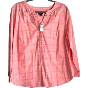 Talbots Plus Women's Pink Long Sleeve Top Popover Check 100% Cotton 1X NWT